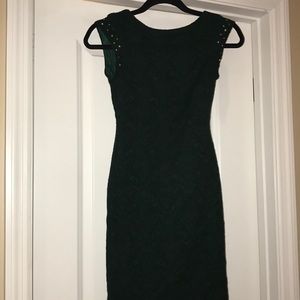 Dark green patterned midi dress with jewel detail
